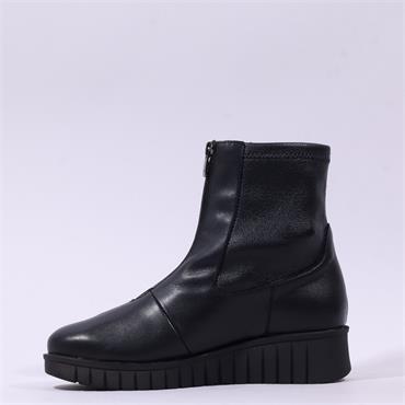 Pepe Saenz Sara Front Zip Wedge Boot - Black Leather